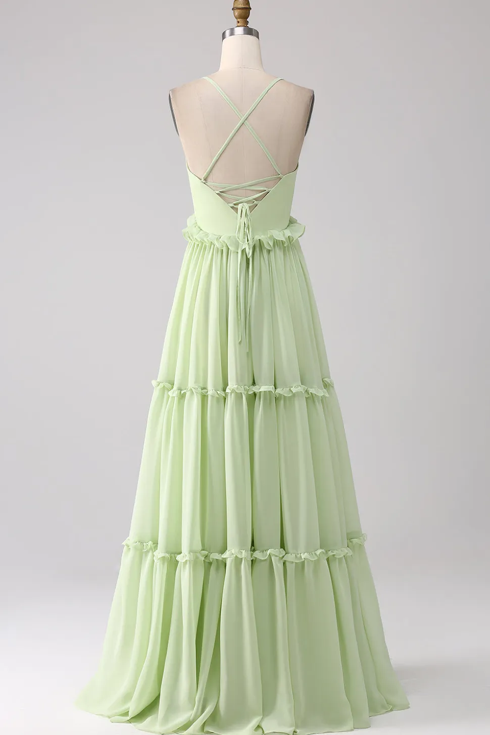 Folhos Um Vestido de Dama de Honra Verde Linha com Renda-up Costas