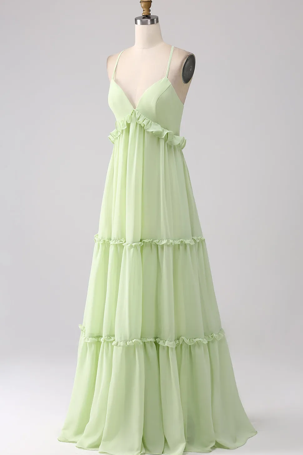Folhos Um Vestido de Dama de Honra Verde Linha com Renda-up Costas