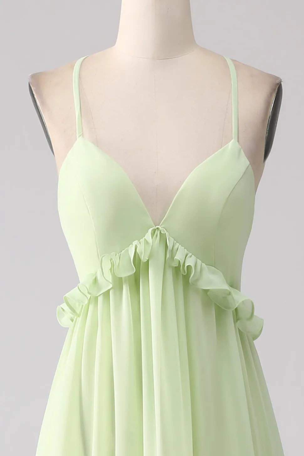 Folhos Um Vestido de Dama de Honra Verde Linha com Renda-up Costas