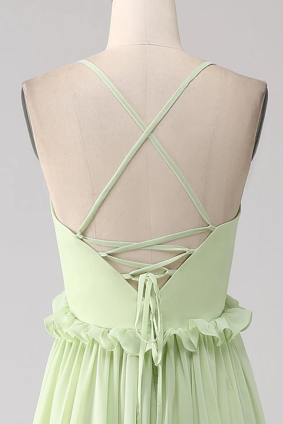 Folhos Um Vestido de Dama de Honra Verde Linha com Renda-up Costas