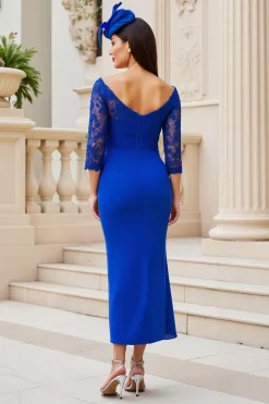 Fora da bainha de ombro Midi Royal Blue Mãe do vestido de noiva com renda