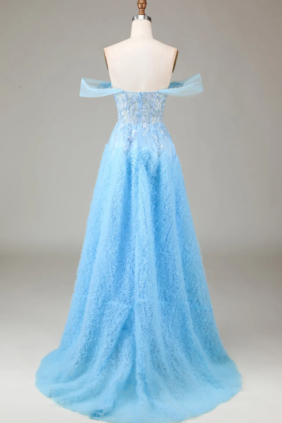 Fora do Ombro Azul Uma Linha Princesa Corset Prom Dress com Fenda