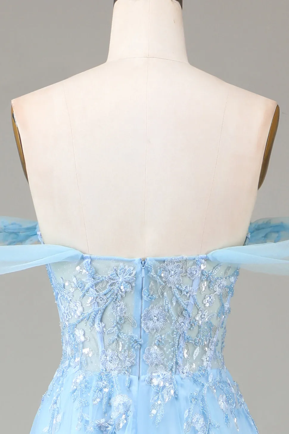 Fora do Ombro Azul Uma Linha Princesa Corset Prom Dress com Fenda