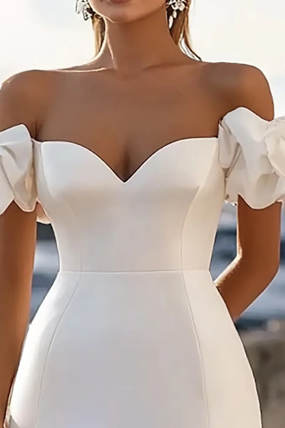 Fora do ombro Bodycon Curto Vestidinho Branco