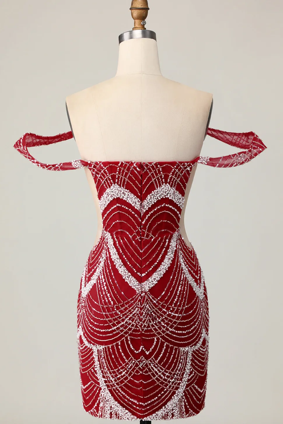 Fora do ombro Bodycon vestido vermelho Homecoming com lantejoulas