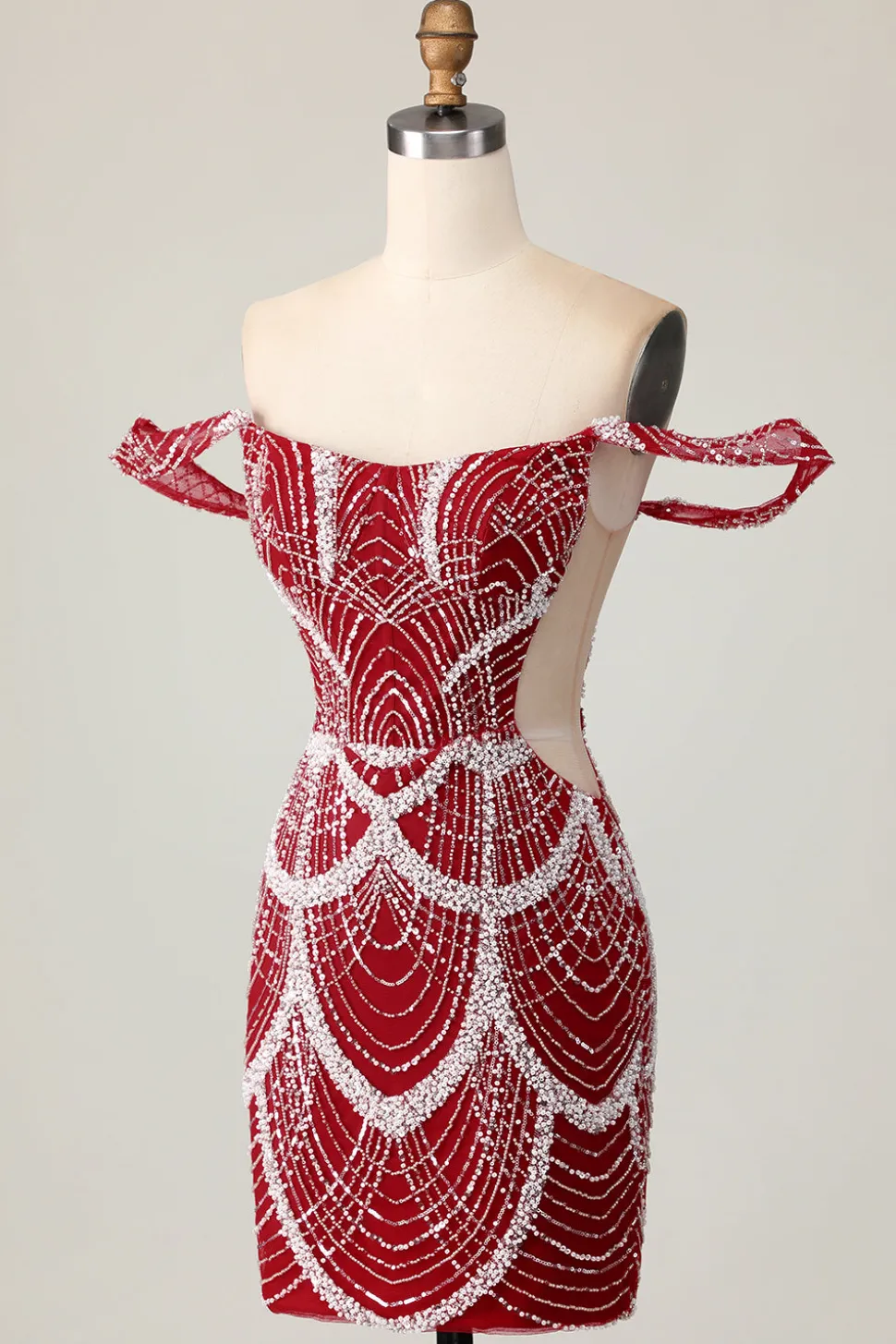 Fora do ombro Bodycon vestido vermelho Homecoming com lantejoulas