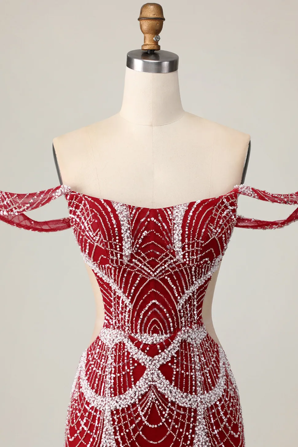 Fora do ombro Bodycon vestido vermelho Homecoming com lantejoulas