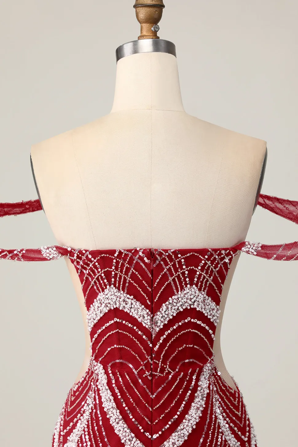 Fora do ombro Bodycon vestido vermelho Homecoming com lantejoulas
