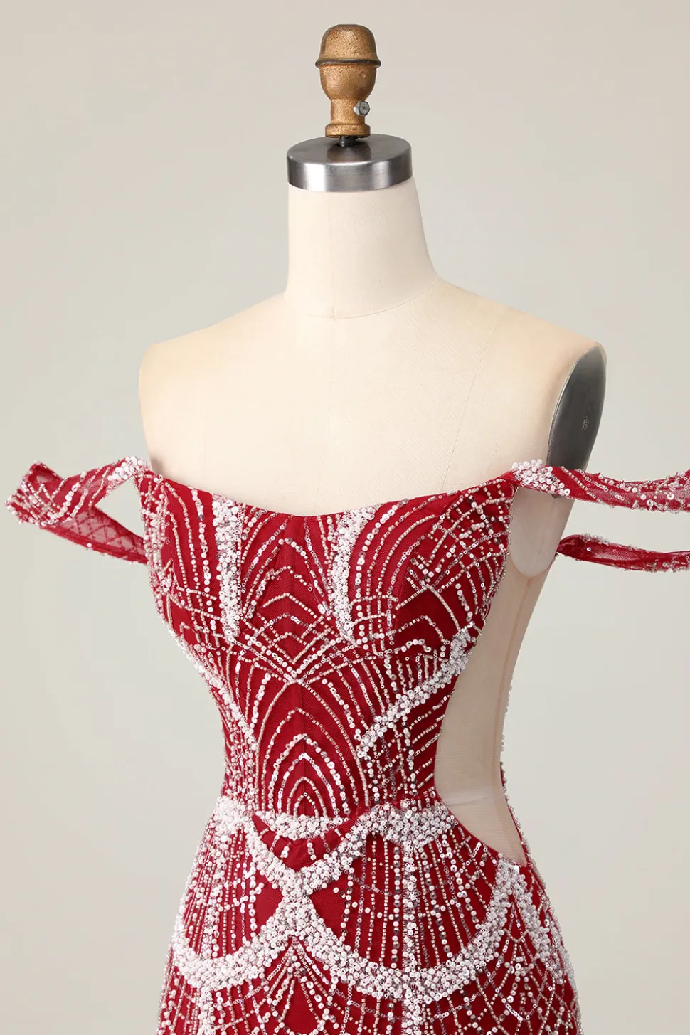 Fora do ombro Bodycon vestido vermelho Homecoming com lantejoulas