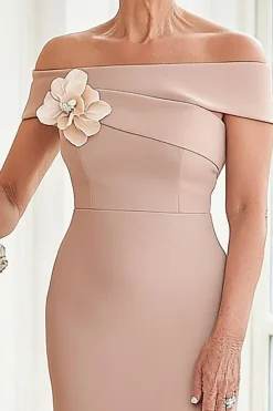 Fora do ombro cetim blush mãe do vestido de noiva com flor 3D