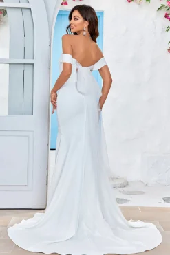 Fora do ombro cetim vestido de noiva sereia simples