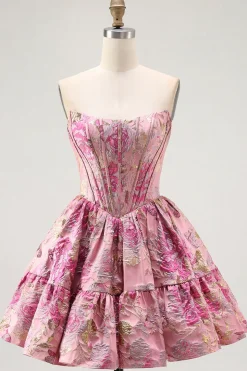 Fora do ombro estampado A-Line Corset Homecoming Dress