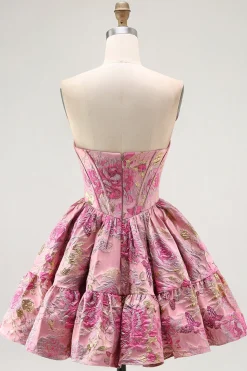Fora do ombro estampado A-Line Corset Homecoming Dress