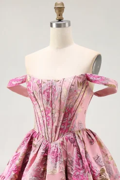 Fora do ombro estampado A-Line Corset Homecoming Dress