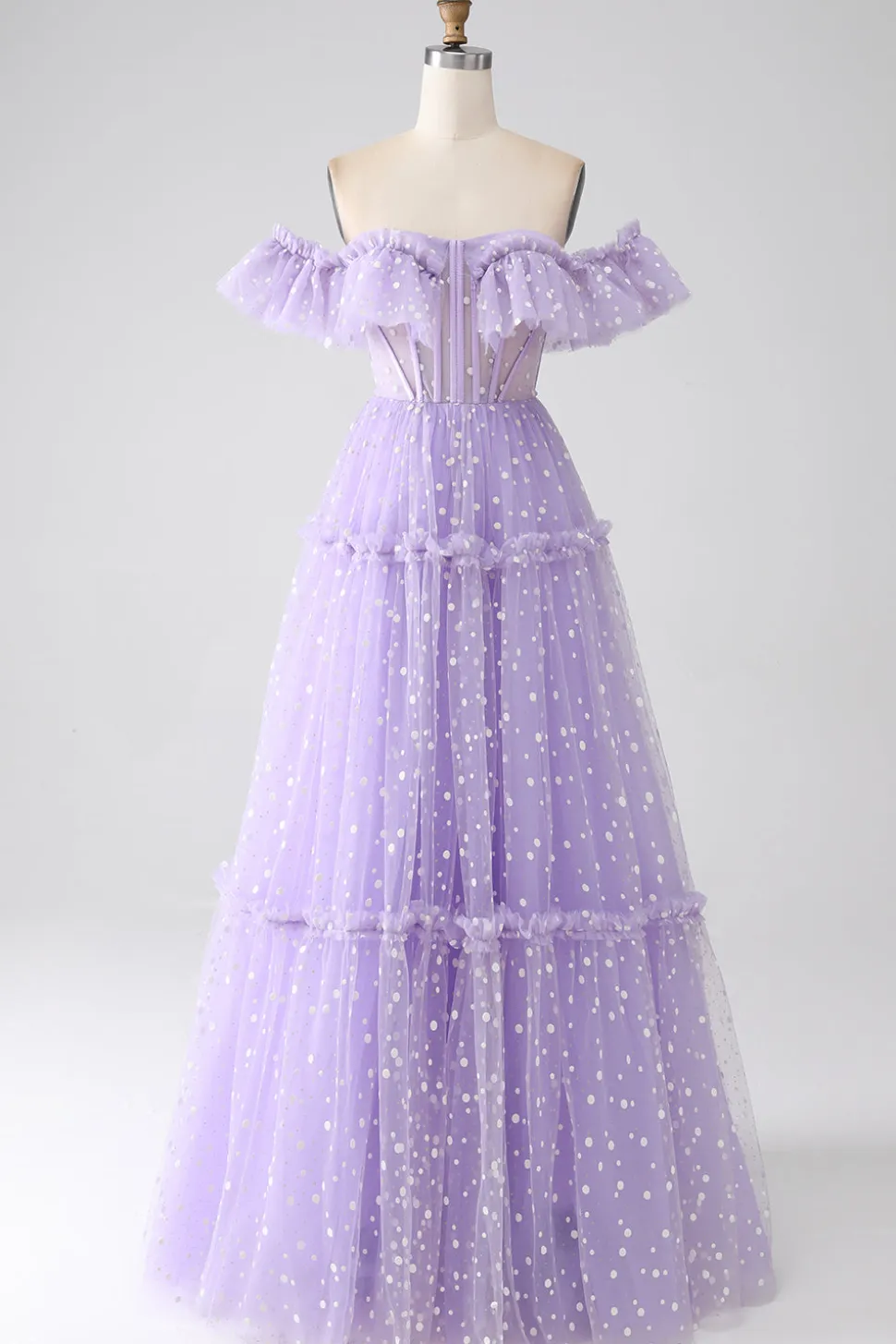 Fora do ombro Lilás Corset Prom Dress