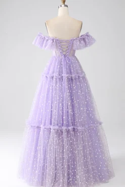 Fora do ombro Lilás Corset Prom Dress