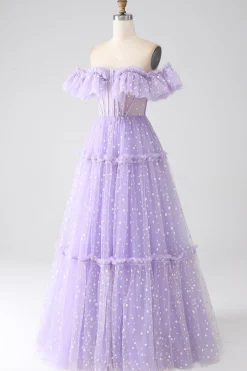 Fora do ombro Lilás Corset Prom Dress