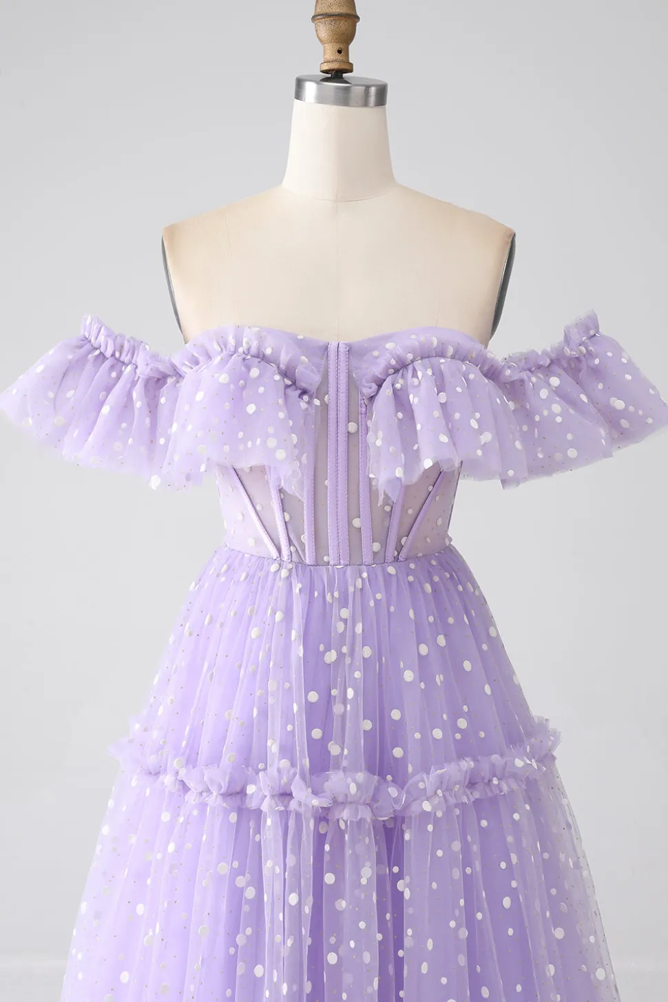 Fora do ombro Lilás Corset Prom Dress
