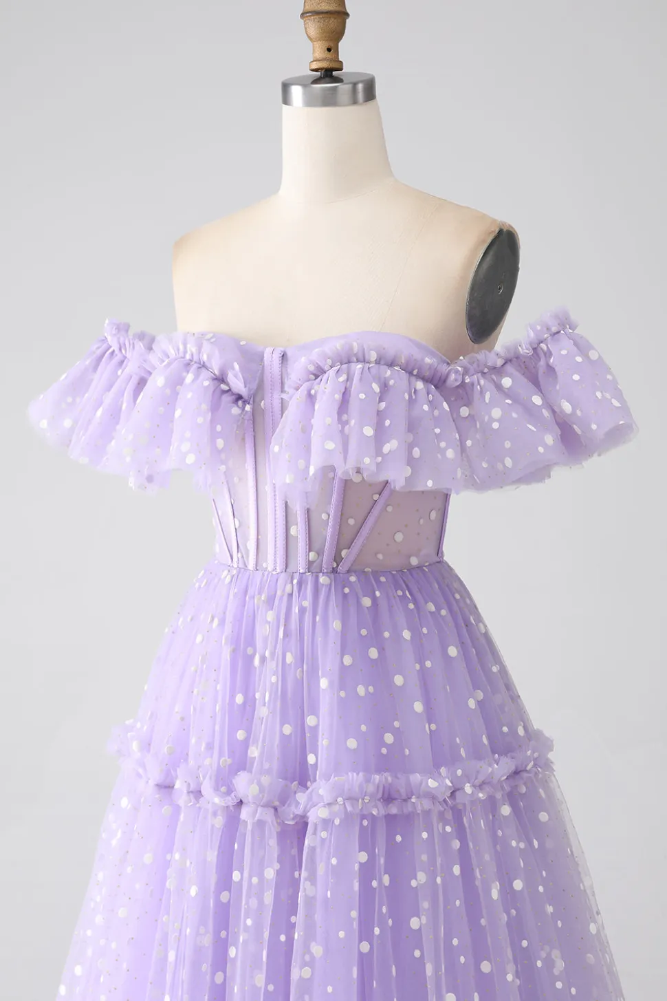 Fora do ombro Lilás Corset Prom Dress