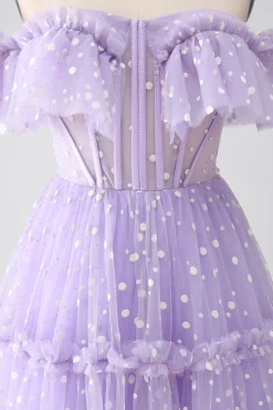 Fora do ombro Lilás Corset Prom Dress