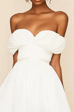 Fora do Ombro Linha-A Chiffon Curto/Mini Vestidinho Branco