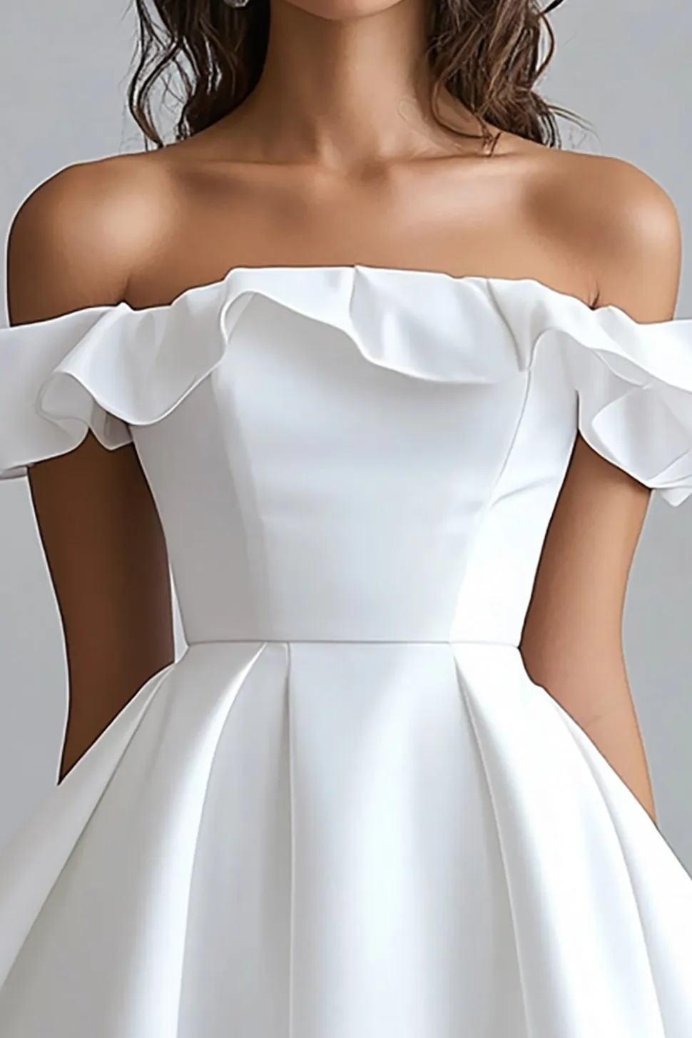 Fora do Ombro Linha-A Mini Cetim Vestidinho Branco