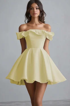 Fora do Ombro Linha-A Mini Cetim Vestidinho Branco
