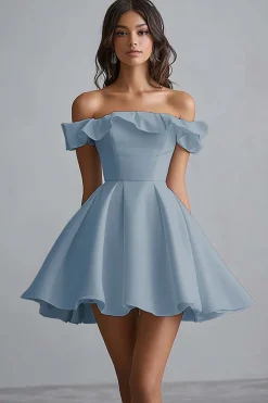 Fora do Ombro Linha-A Mini Cetim Vestidinho Branco