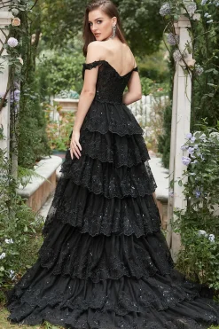 Fora do Ombro Preto Vestido de Cerimónia