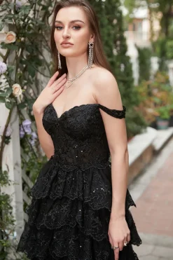 Fora do Ombro Preto Vestido de Cerimónia