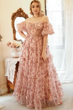 Fora do Ombro Rosa Mais Tamanho Vestido de Baile