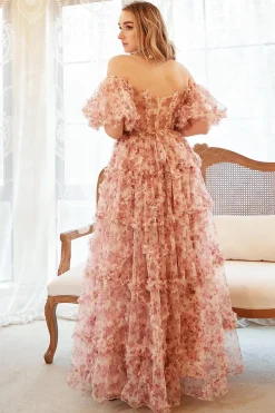Fora do Ombro Rosa Mais Tamanho Vestido de Baile