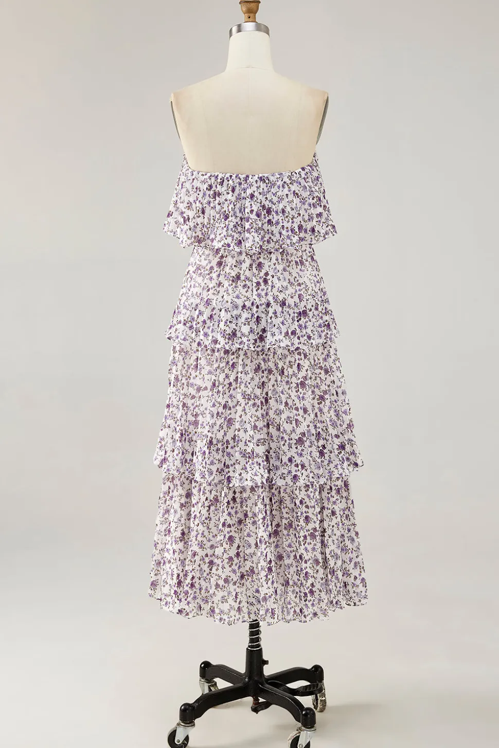 Fora do ombro roxo flor estampada uma linha de vestido de casamento convidado