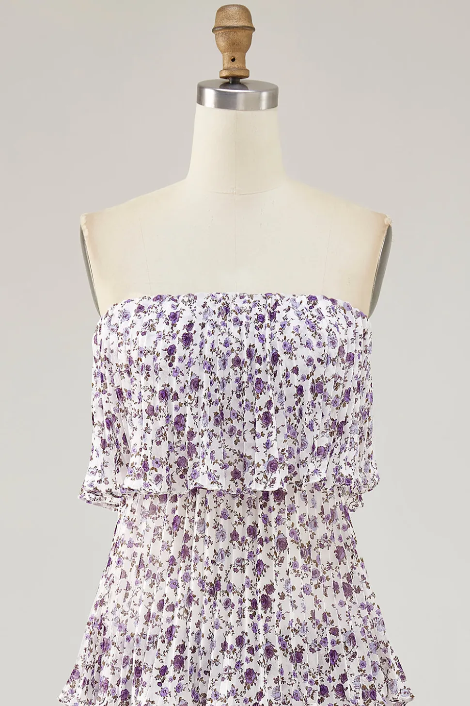 Fora do ombro roxo flor estampada uma linha de vestido de casamento convidado