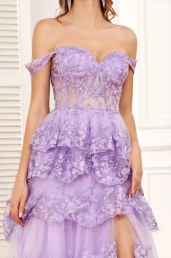 Fora do Ombro Roxo Vestido de Baile
