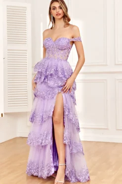 Fora do Ombro Roxo Vestido de Baile