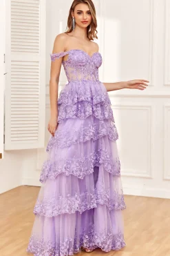 Fora do Ombro Roxo Vestido de Baile
