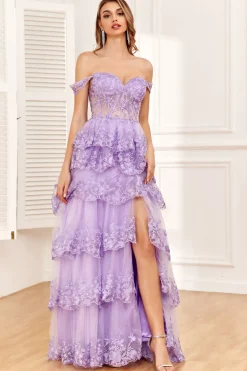 Fora do Ombro Roxo Vestido de Baile
