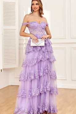 Fora do Ombro Roxo Vestido de Baile