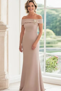 Fora do ombro Taupe bainha longa mãe do vestido da noiva com flor 3D