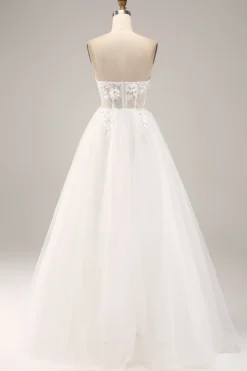 Fora do ombro tule vestido de noiva com apliques