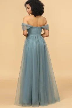 Fora do ombro Tulle Vestido de dama de honra com ruffles