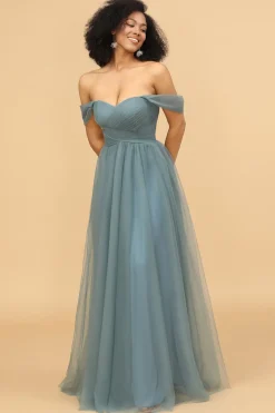 Fora do ombro Tulle Vestido de dama de honra com ruffles