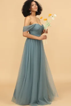 Fora do ombro Tulle Vestido de dama de honra com ruffles