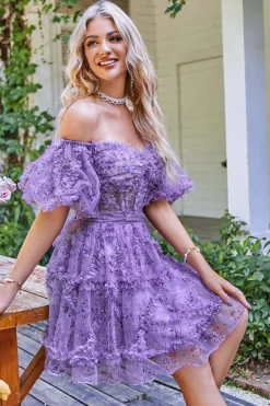 Fora do ombro Uma linha estampada bonito vestido de volta ao lar