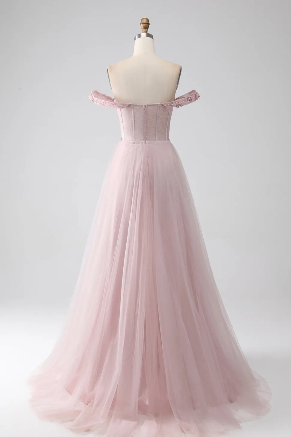 Fora do ombro uma linha vestido de baile frisado com fenda