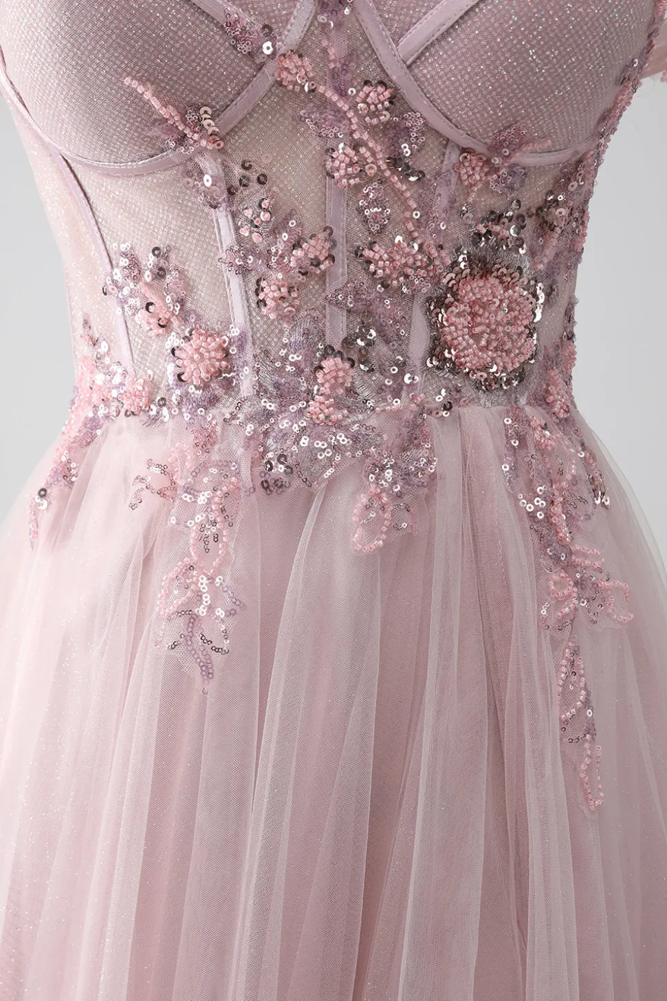 Fora do ombro uma linha vestido de baile frisado com fenda