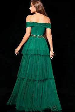Fora do ombro verde escuro vestido de baile de formatura com babados