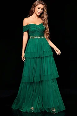 Fora do ombro verde escuro vestido de baile de formatura com babados