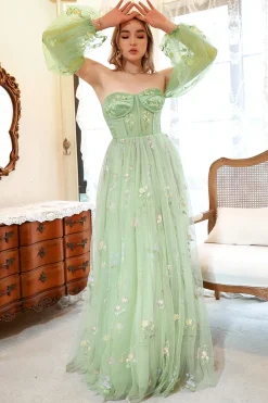 Fora do Ombro Verde Mais Tamanho Vestido de Baile Com Bordado